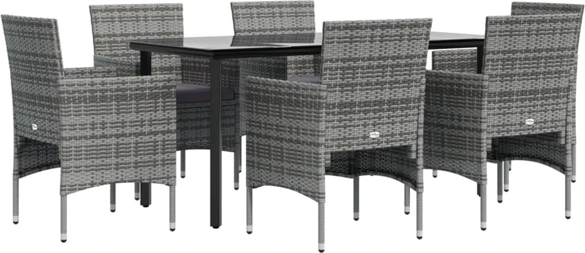 VidaXL 7-delige Tuinset Met Kussens Grijs En Zwart 8 VidaXL 7-delige Tuinset Met Kussens Grijs En Zwart - Afbeelding 8
