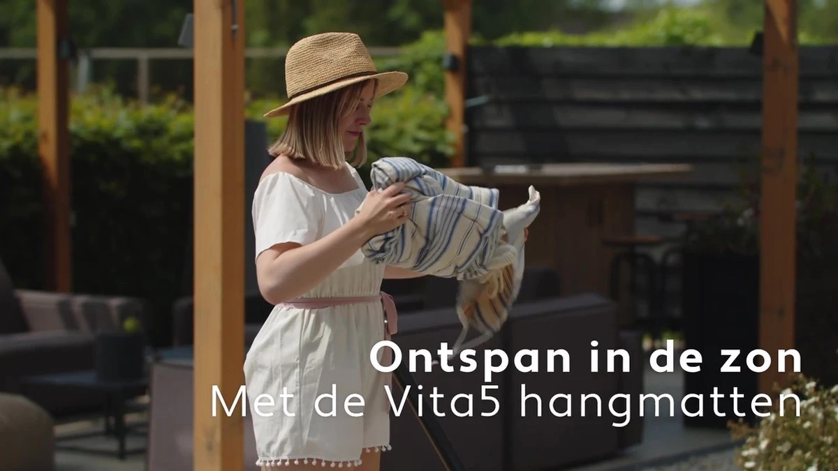 Vita5 Hangmat Met Standaard – 2 Persoons – Incl. Bekerhouder – 205kg Draaggewicht – Blauw/Wit/Bruin 2 Vita5 Hangmat Met Standaard – 2 Persoons – Incl. Bekerhouder – 205kg Draaggewicht – Blauw/Wit/Bruin - Afbeelding 2