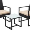 Hoppa! Tuinmeubelset. Set Van 3. Gemaakt Van Polyrattan. Voor Buiten. Terras. Balkon. Tuin. Eenvoudige Montage. Bijzettafel En 2 Stoelen. Zwart-beige