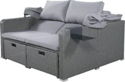 Polyrattan Patio Rieten Meubels Set Voor 2 Personen-Outdoor Rattan Sofa Set Met Intrekbare Luifel-lounge Bank-PE Rotan Loveseat Voor Achtertuin Veranda Tuin Zwembad Balkon-grijs -Tuin- En Buitenwinkels 1200x789