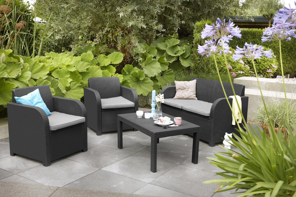 ALLIBERT Keter - Loungeset Carolina - 4-delig - Grafiet - Kussens Inclusief 2 ALLIBERT Keter - Loungeset Carolina - 4-delig - Grafiet - Kussens Inclusief - Afbeelding 2