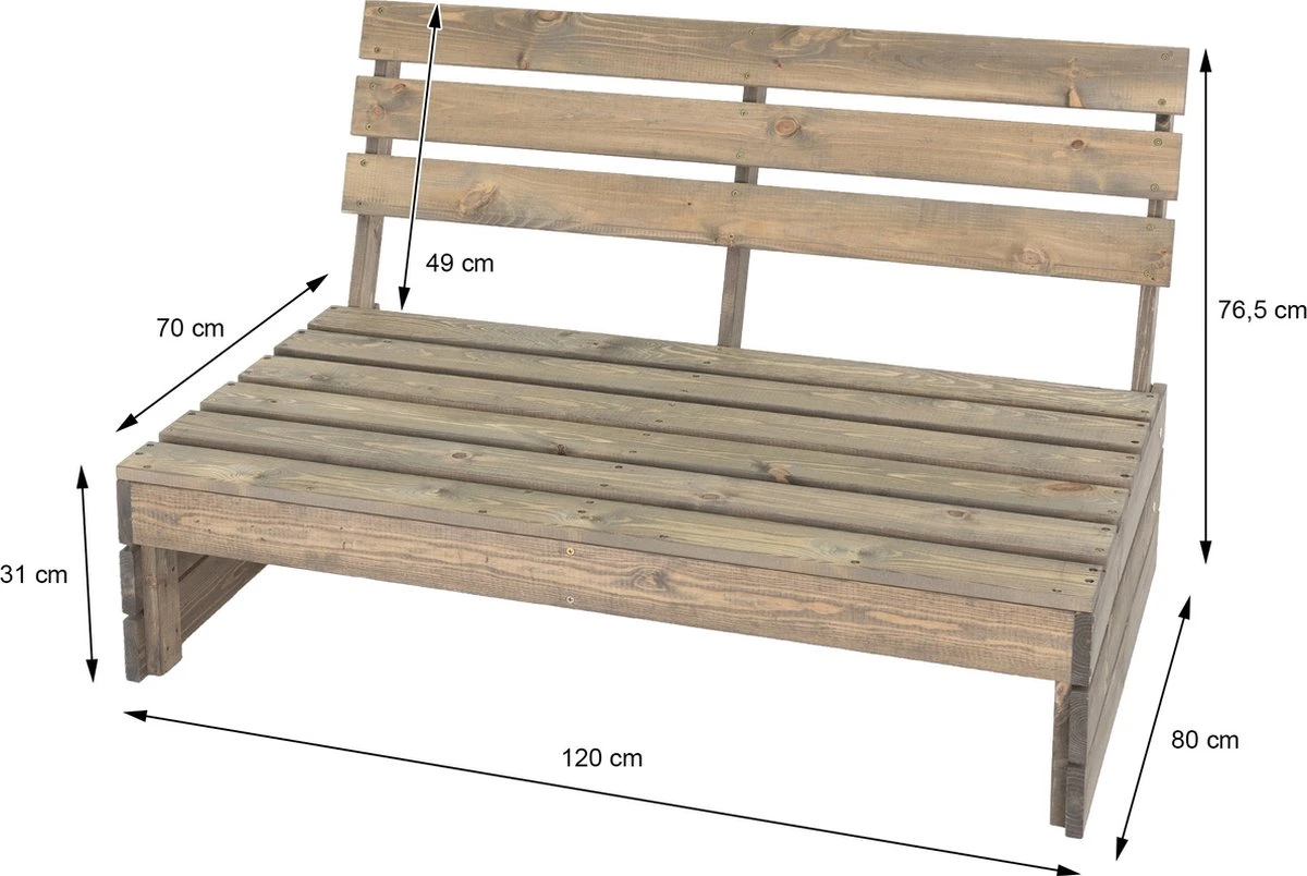 Pro Garden Palletbank - 120 Cm - 2-zits 2 Pro Garden Palletbank - 120 Cm - 2-zits - Afbeelding 2