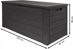 Merkloos Woody Tuin Opbergbox - 324 Liter 45x120x60 Cm - Tuinkussenbox - Antraciet/bruin -Tuin- En Buitenwinkels 1200x823