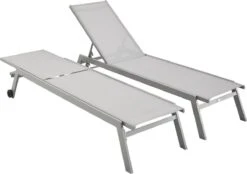 ELSA - Set Van 2 Ligstoelen Van Aluminium En Textileen, Ligbed Multipositioneel Met Wieltjes, Kleur Grijs/lichtgrijs -Tuin- En Buitenwinkels 1200x846 2