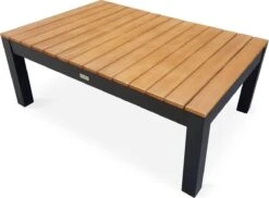 Loungeset 5 Plaatsen Van Aluminium En Eucalyptus – NAZCA – Antraciet Structuur, Lichtgrijs Kussens -Tuin- En Buitenwinkels 1200x885