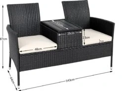 Casaria Tuinbank Polyrattan – 2 Zitter Incl. Tafel & Kussens – Zwart -Tuin- En Buitenwinkels 1200x899 17