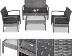 Casaria Polyrattan Loungeset – 2 Stoelen 1 Bank 1 Tafel - Antraciet -Tuin- En Buitenwinkels 1200x931 1