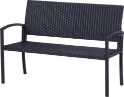 Outsunny Polyrotan Tuinbank 2-zits Parkbank Bank Staal Zwart 867-022