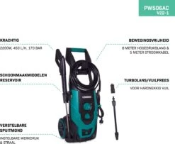 VONROC Hogedrukreiniger V22-1 2200W – 170 Bar – 450 L/h – Incl. 8m Slang, Reinigingsmiddelen Tank, Spuitstukken En Accessoires -Tuin- En Buitenwinkels 1200x986 1