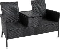 Casaria Tuinbank Polyrattan – 2 Zitter Incl. Tafel & Kussens – Zwart -Tuin- En Buitenwinkels 1200x987