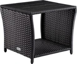 Casaria Polyrattan Bijzettafel - WPC Tafelblad 45x45x40cm – Zwart