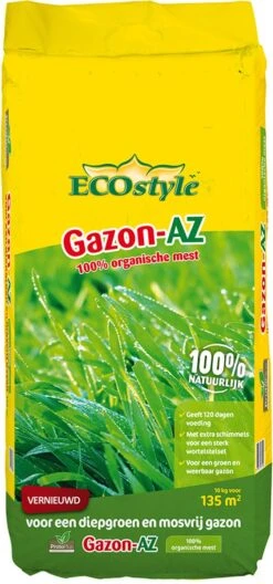 ECOstyle Gazon AZ Organische Gazonmest – Voor Diepgroen En Sterk Gazon – Geeft Tot 120 Dagen Voeding – Werkt Tegen Mos - 135 M² - 10 KG -Tuin- En Buitenwinkels 561x1200