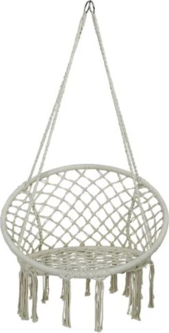 Macramé Hangstoel Beige - Beige Hangstoel - Hangstoel Touw - Hangstoel - Tot 110KG - Eenpersoons Hangstoel - Hang Stoel 1 Persoon - Hangstoel Voor Binnen - Hangstoel Zonder Standaard - Hangstoel Buiten