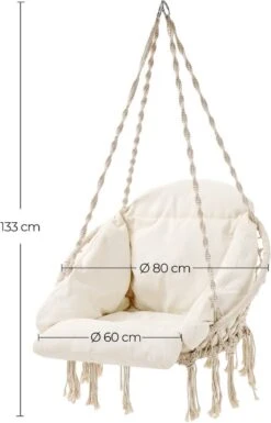 Hangstoel, Hangschommel, Hangstoel Met Een Dik Kussen, Tot 120 Kg Belastbaar, Voor Tuin, Balkon, Woonkamer, Terras, Scandinavische Stijl, Modern, Beige HMDC042M01 -Tuin- En Buitenwinkels 770x1200