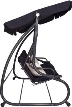 Springos Schommelbank | Linda-Schommel | 3-zits | Waterafstotend | Inclusief 2 Kussens | Verstelbare Luifel | 162 X 200 X 120 Cm | Zwart -Tuin- En Buitenwinkels 813x1200